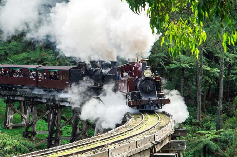 From Melbourne: Puffing Billy and Penguin Parade Combo Tour - Dandenong Ranges sightseeing and Emerald Lake: lunch break with real scenery