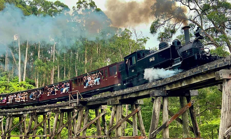 From Melbourne: Puffing Billy & Penguins Combo Tour Package - Lakeside and Emerald Lake Park: a break that lets the day breathe